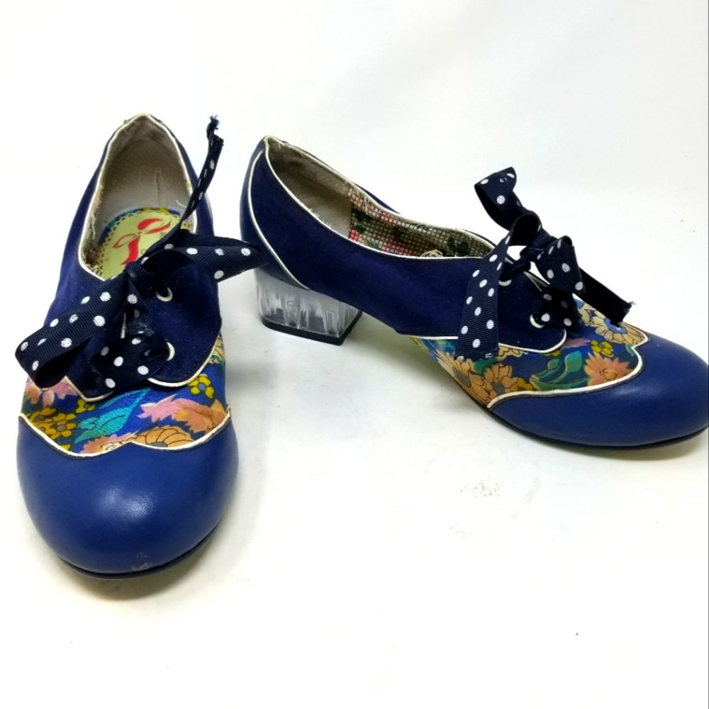 Floral Blue Women's Shoes with Polka Dot Laces